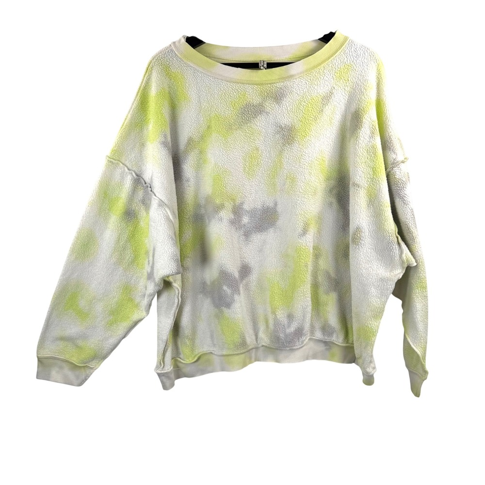 Free People Kelly Sherpa Tie Dye Sweatshirt teddy oversized neon lime sz S
